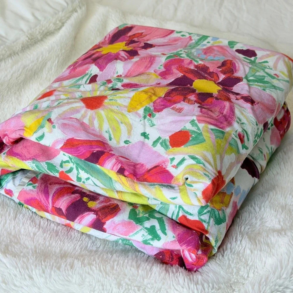 Opalhouse Twin Duvet Cover Pink Yellow Floral Reversible Stripe 100% Cotton Boho